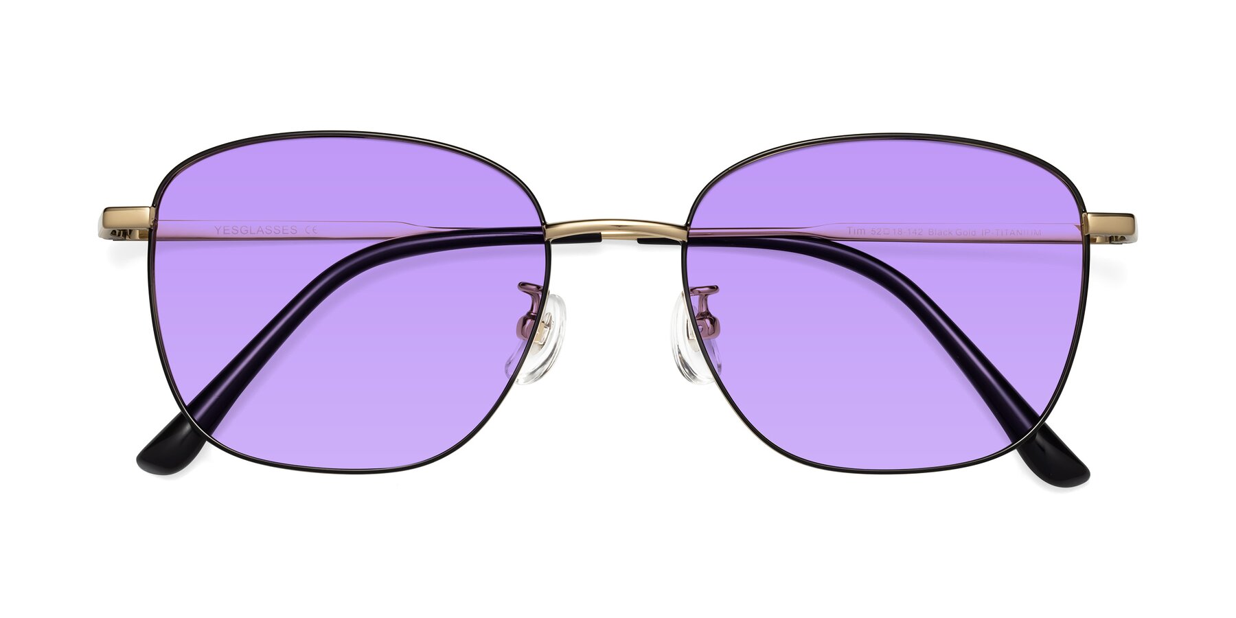 Folded Front of Tim in Black-Gold with Medium Purple Tinted Lenses