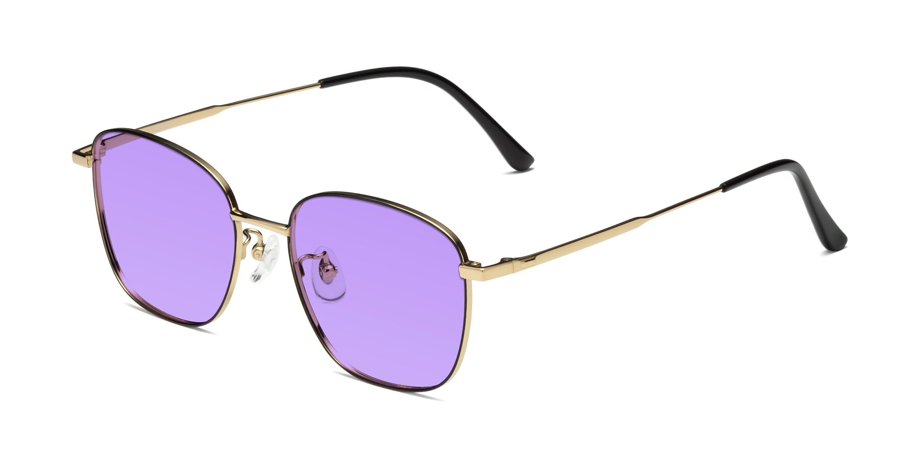 Angle of Tim in Black-Gold with Medium Purple Tinted Lenses