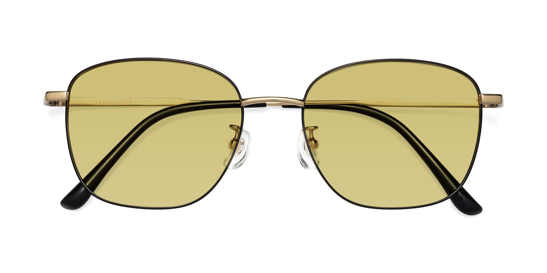 Folded Front of Tim in Black-Gold with Medium Champagne Tinted Lenses