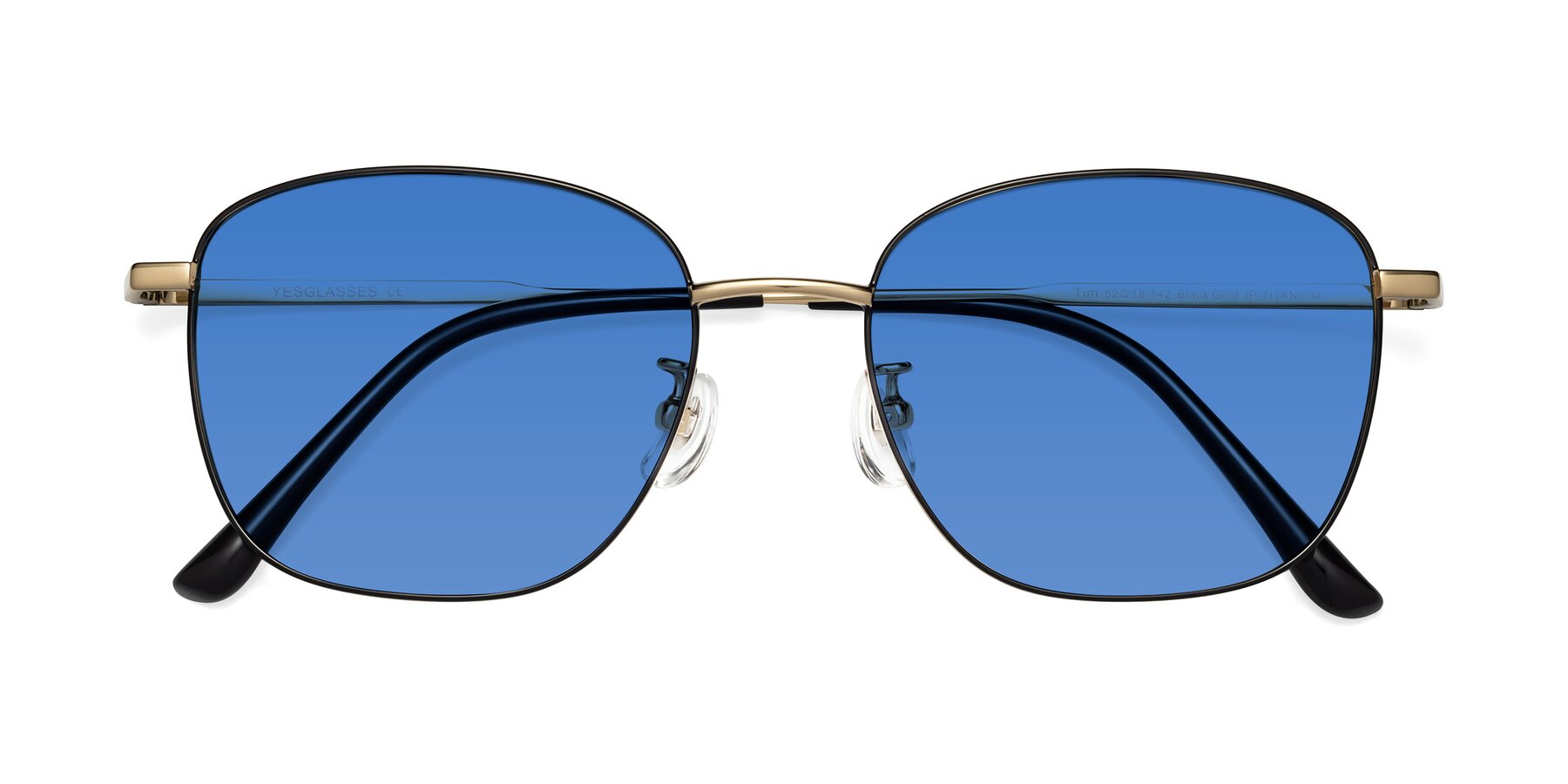 Folded Front of Tim in Black-Gold with Blue Tinted Lenses