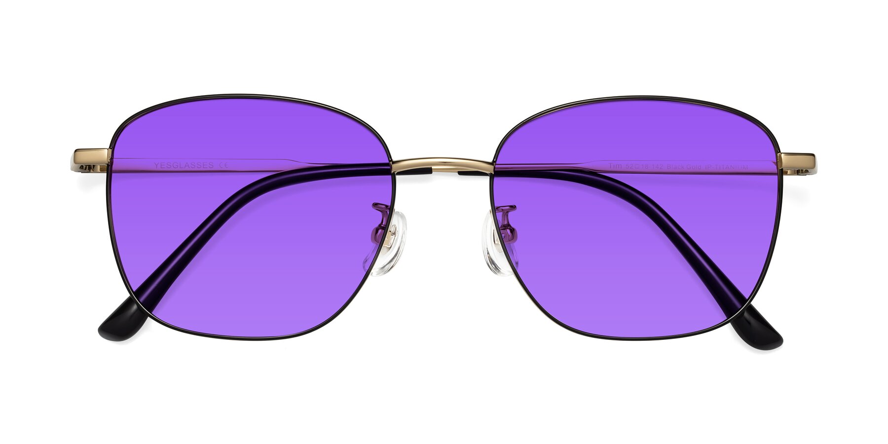 Folded Front of Tim in Black-Gold with Purple Tinted Lenses