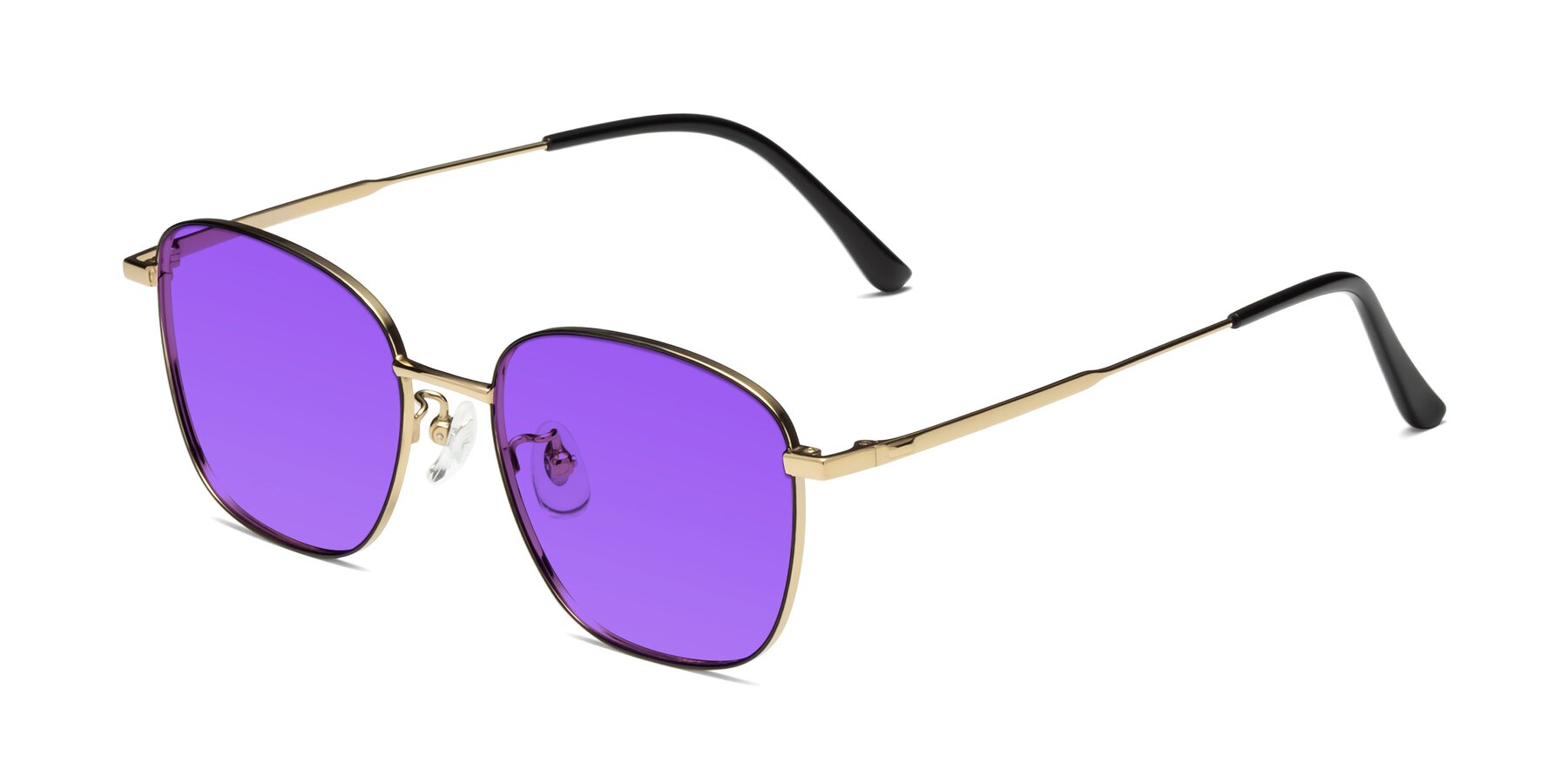 Angle of Tim in Black-Gold with Purple Tinted Lenses