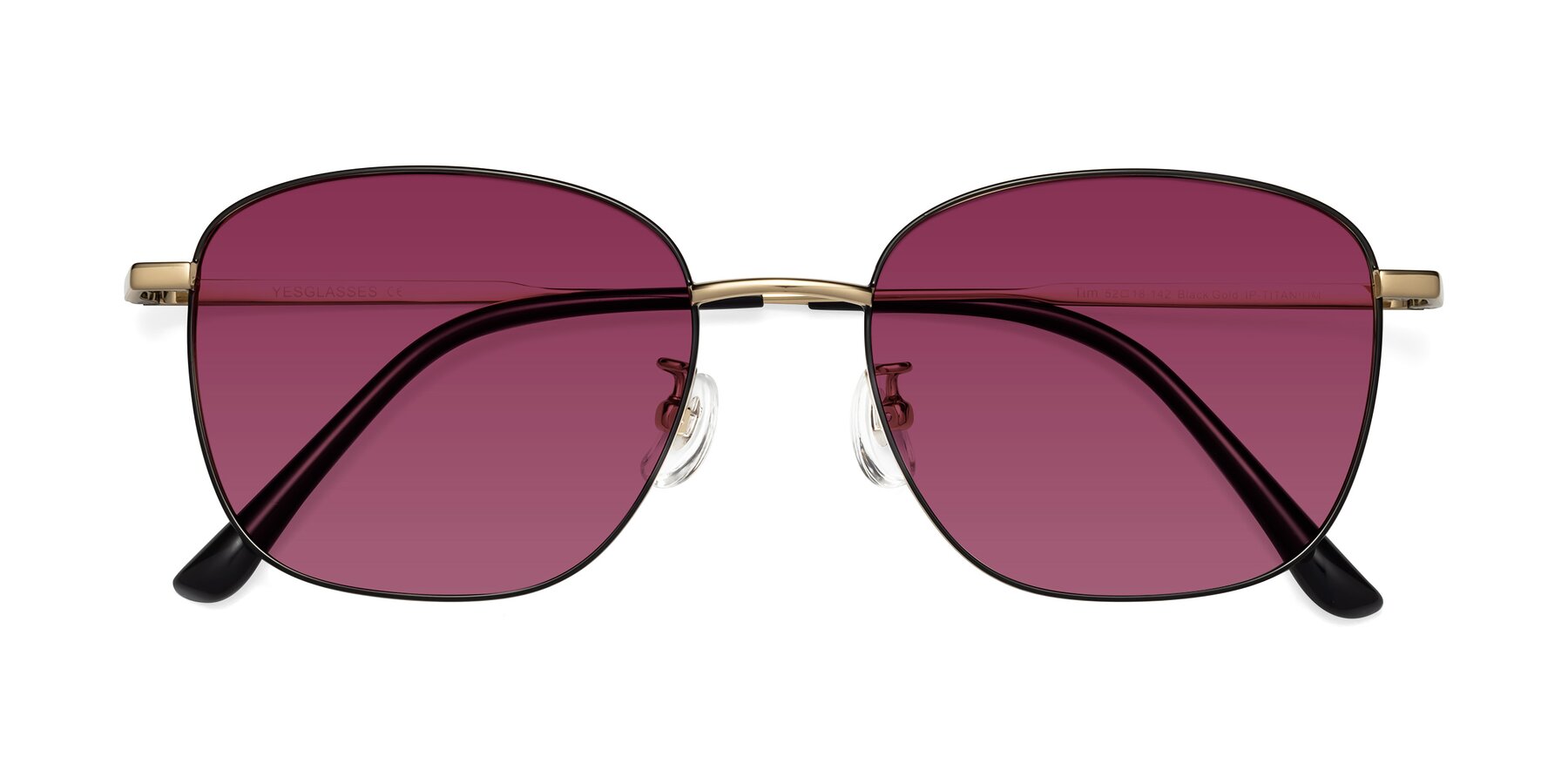 Folded Front of Tim in Black-Gold with Wine Tinted Lenses