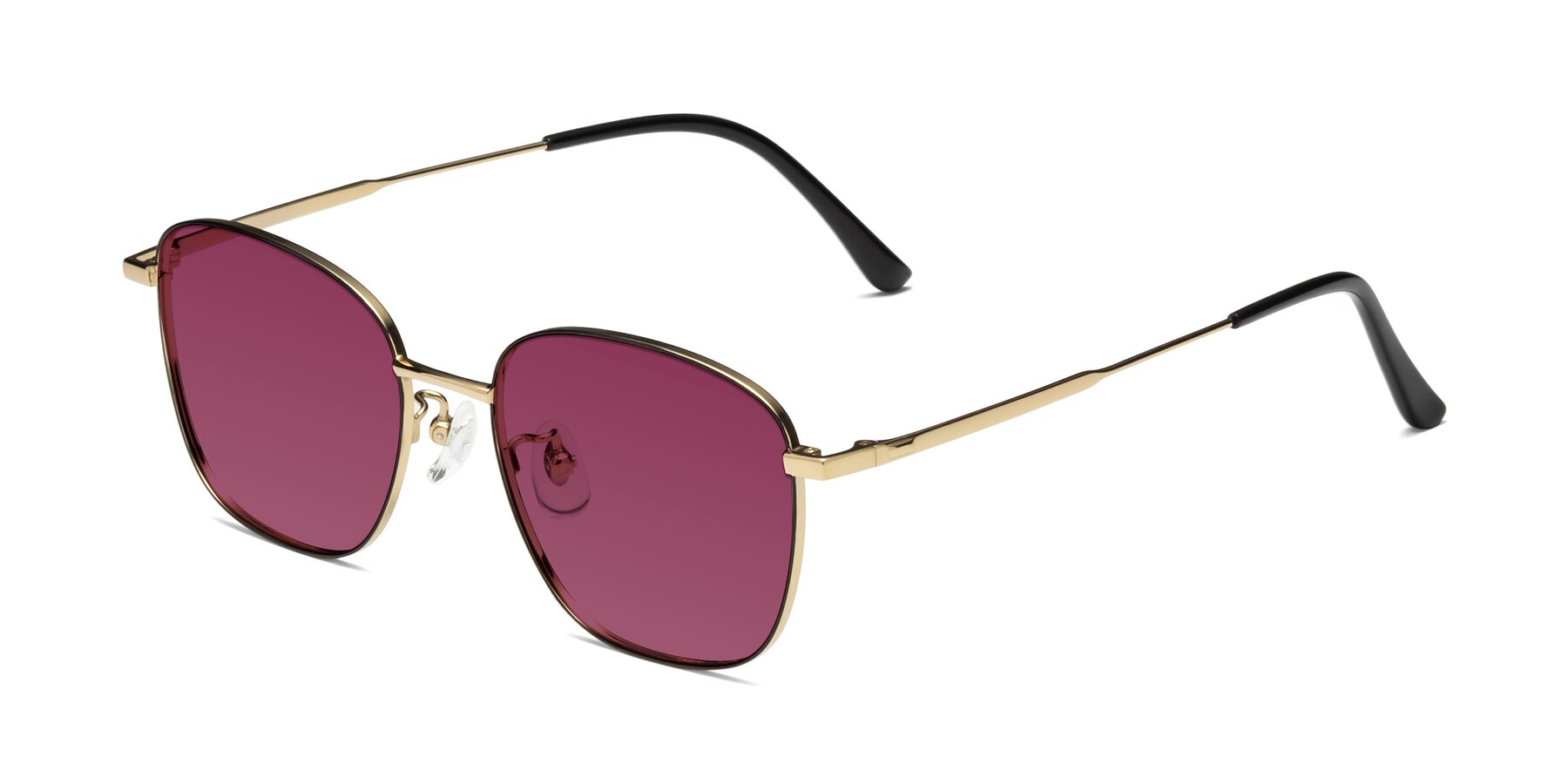 Angle of Tim in Black-Gold with Wine Tinted Lenses