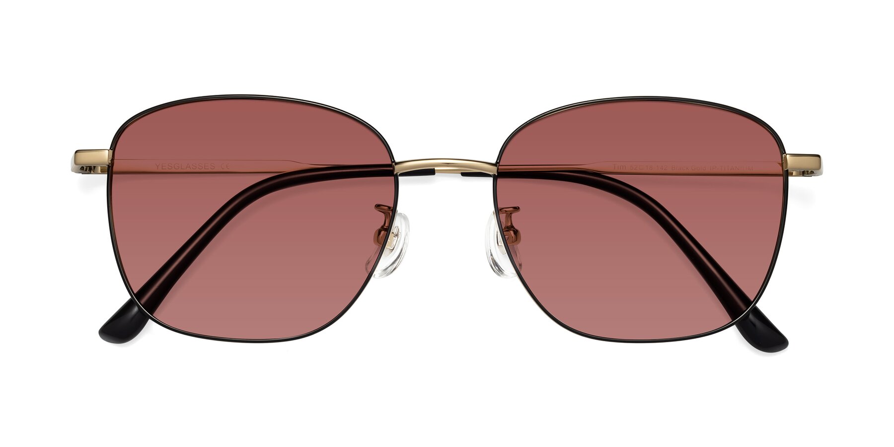 Folded Front of Tim in Black-Gold with Garnet Tinted Lenses