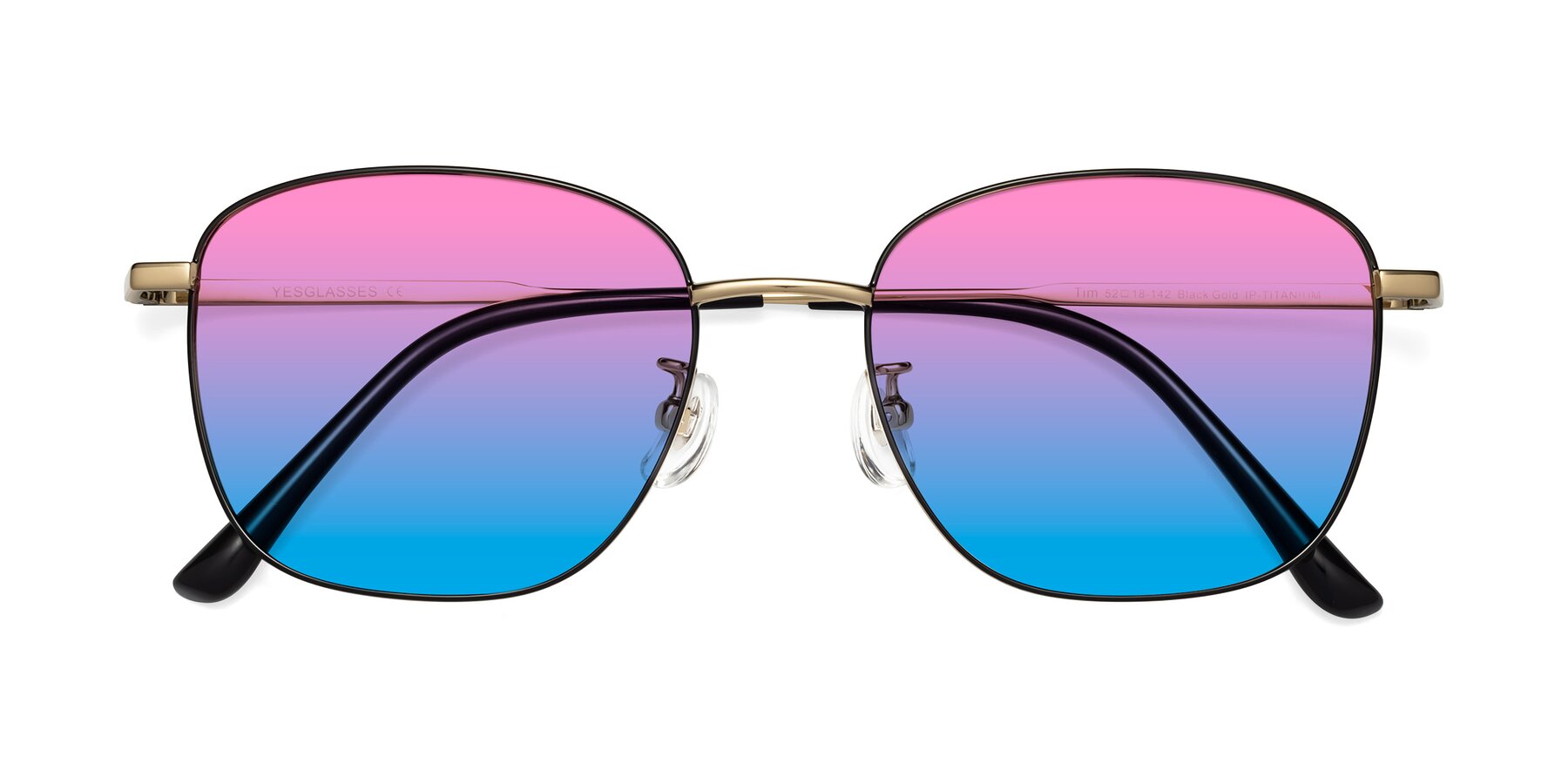 Folded Front of Tim in Black-Gold with Pink / Blue Gradient Lenses