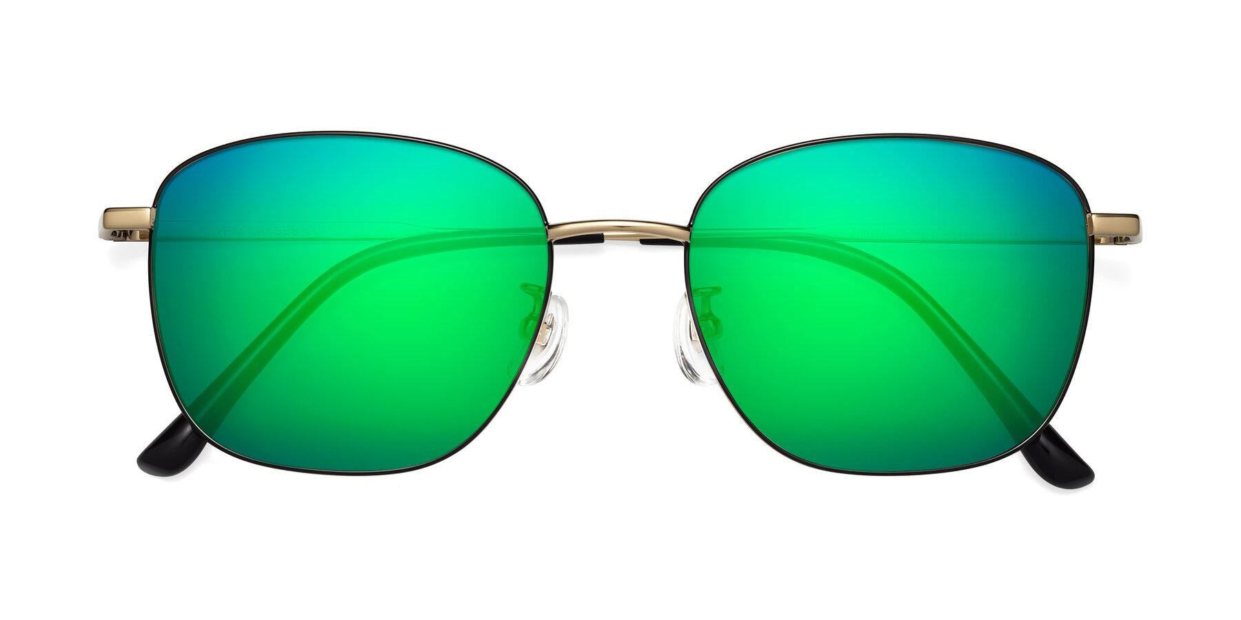Folded Front of Tim in Black-Gold with Green Mirrored Lenses