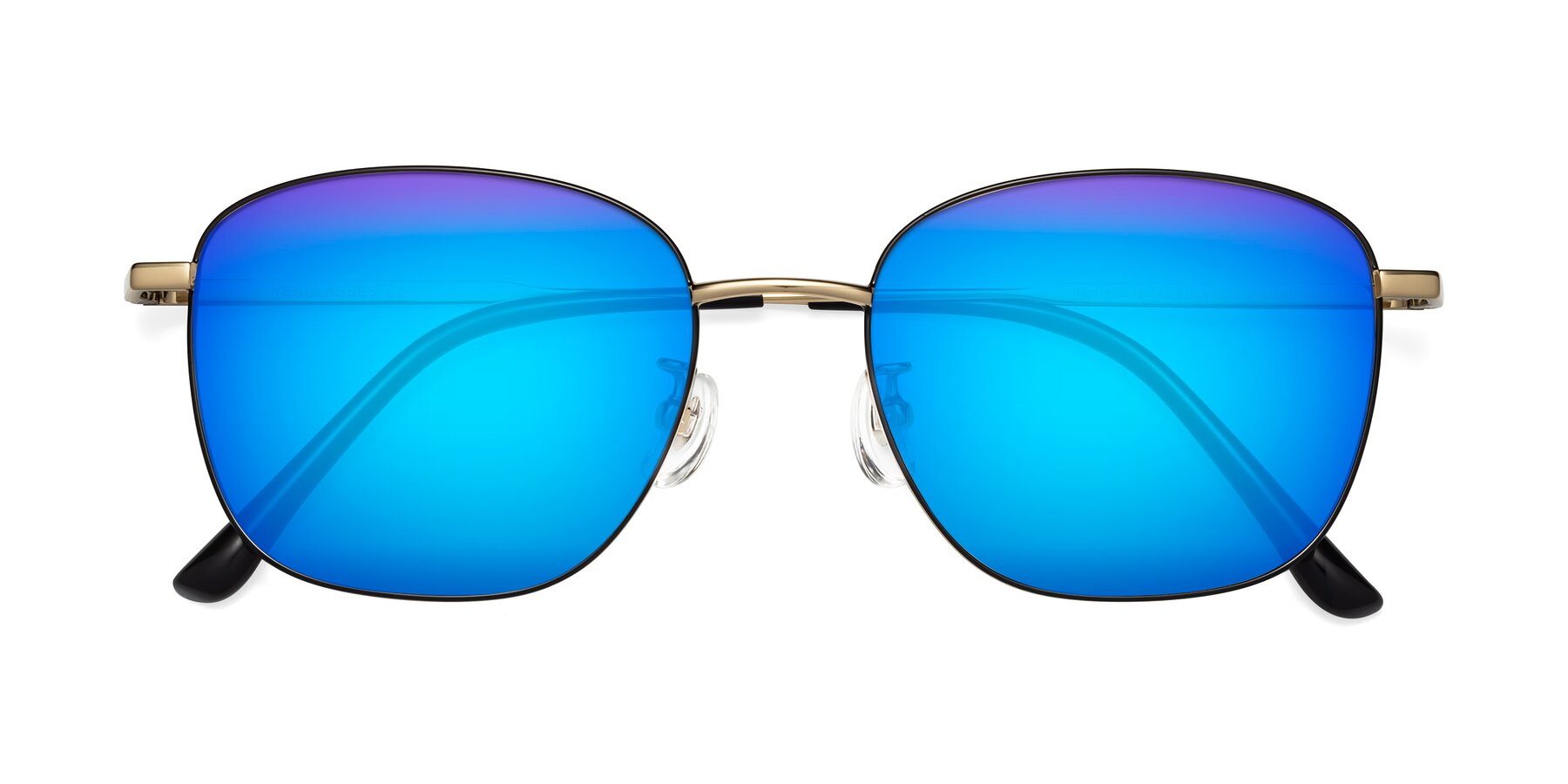 Folded Front of Tim in Black-Gold with Blue Mirrored Lenses