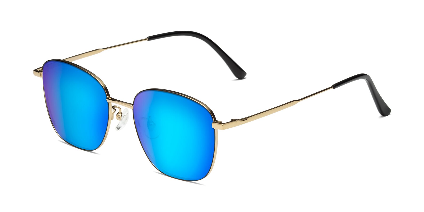 Angle of Tim in Black-Gold with Blue Mirrored Lenses