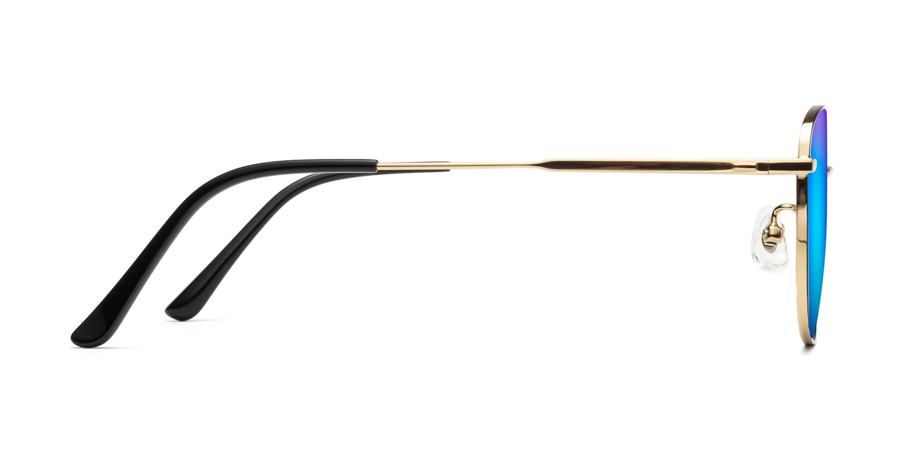 Side of Tim in Black-Gold with Blue Mirrored Lenses