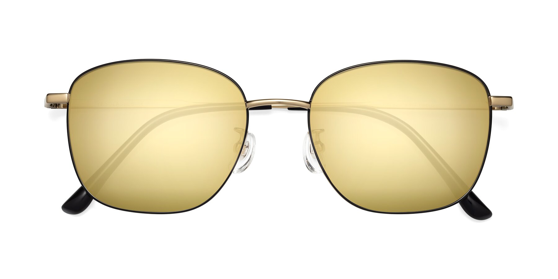 Folded Front of Tim in Black-Gold with Gold Mirrored Lenses