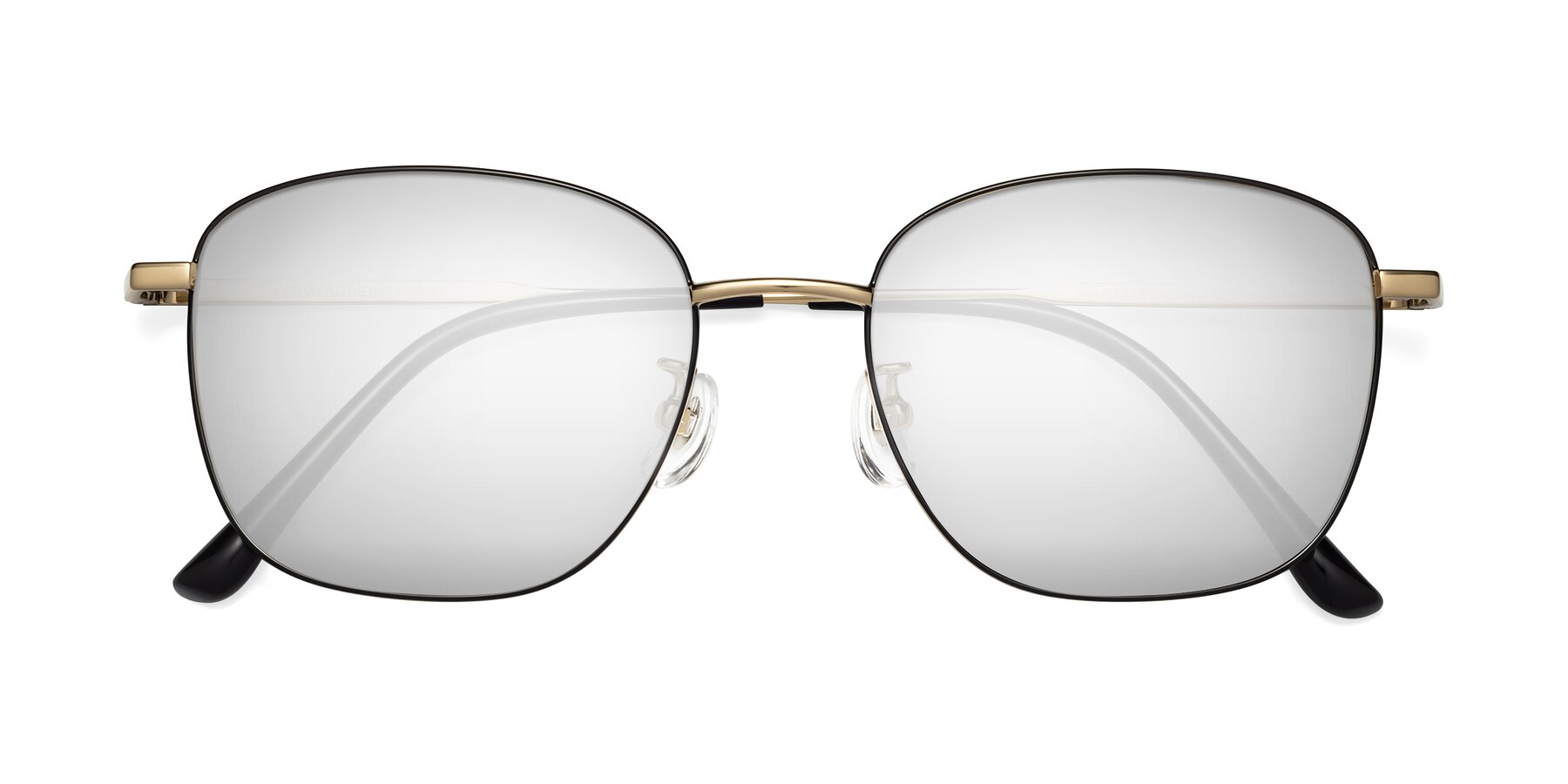 Folded Front of Tim in Black-Gold with Silver Mirrored Lenses
