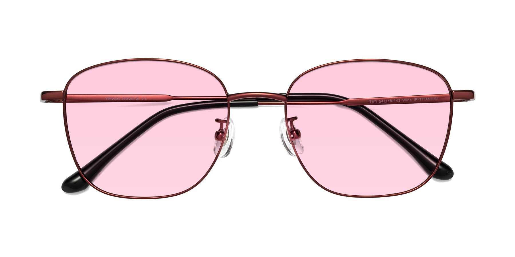 Folded Front of Tim in Wine with Light Pink Tinted Lenses