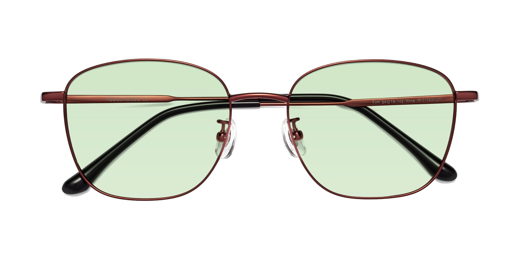 Folded Front of Tim in Wine with Light Green Tinted Lenses