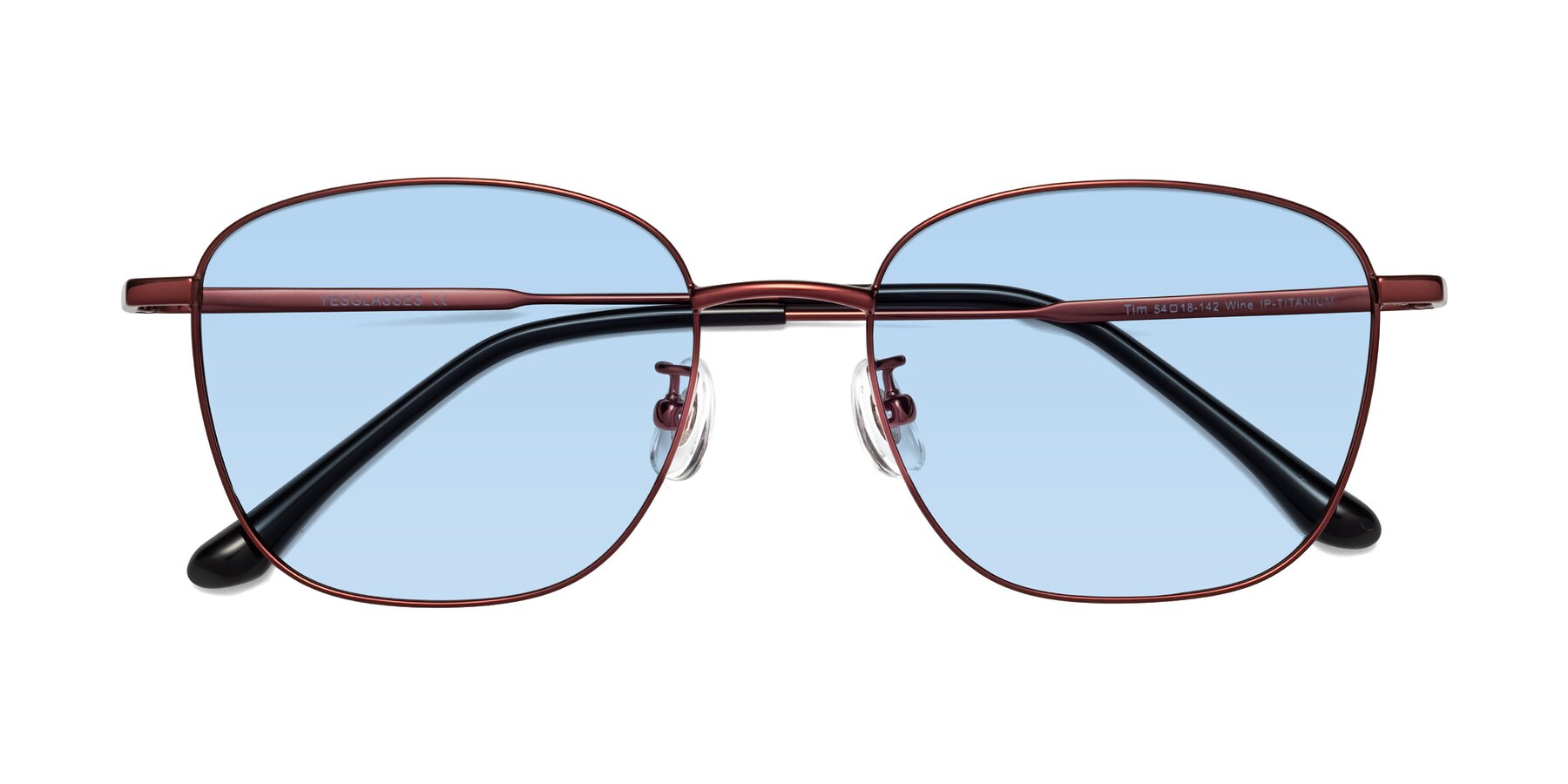 Folded Front of Tim in Wine with Light Blue Tinted Lenses