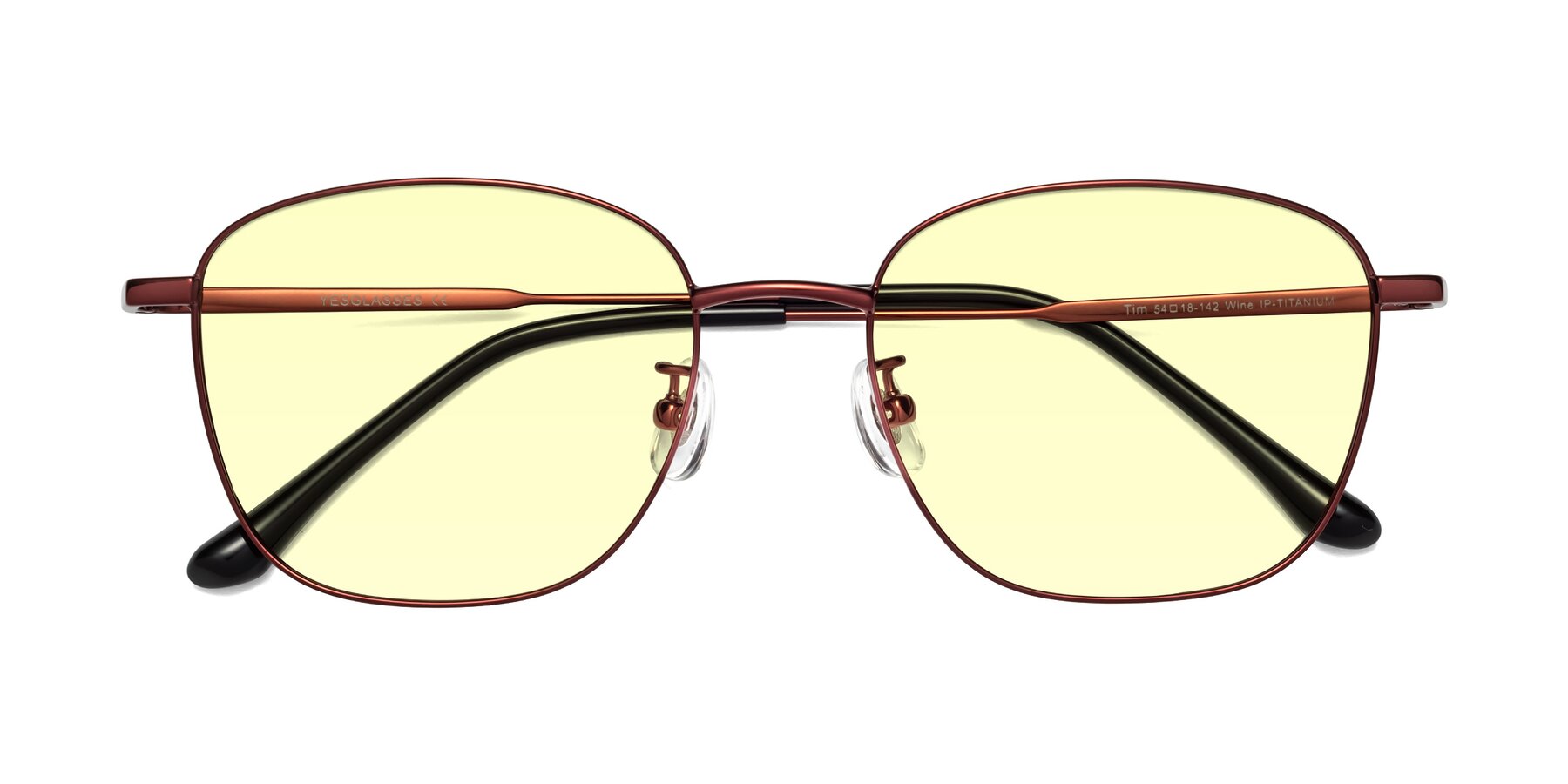 Folded Front of Tim in Wine with Light Yellow Tinted Lenses
