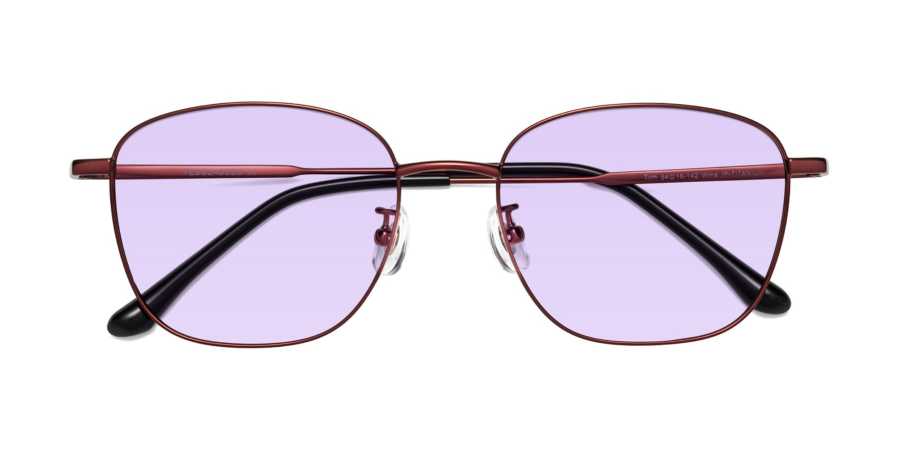Folded Front of Tim in Wine with Light Purple Tinted Lenses