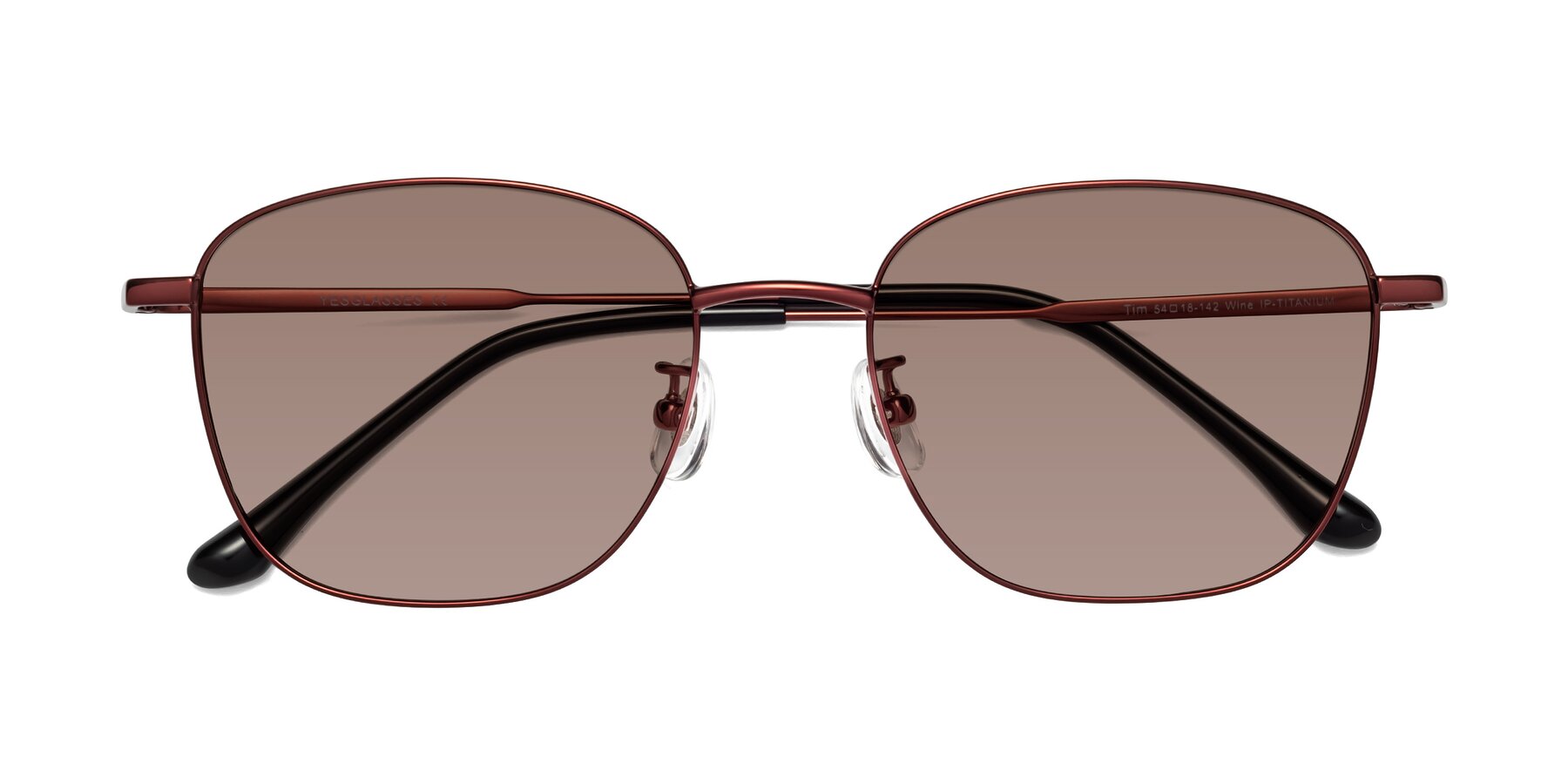 Folded Front of Tim in Wine with Medium Brown Tinted Lenses