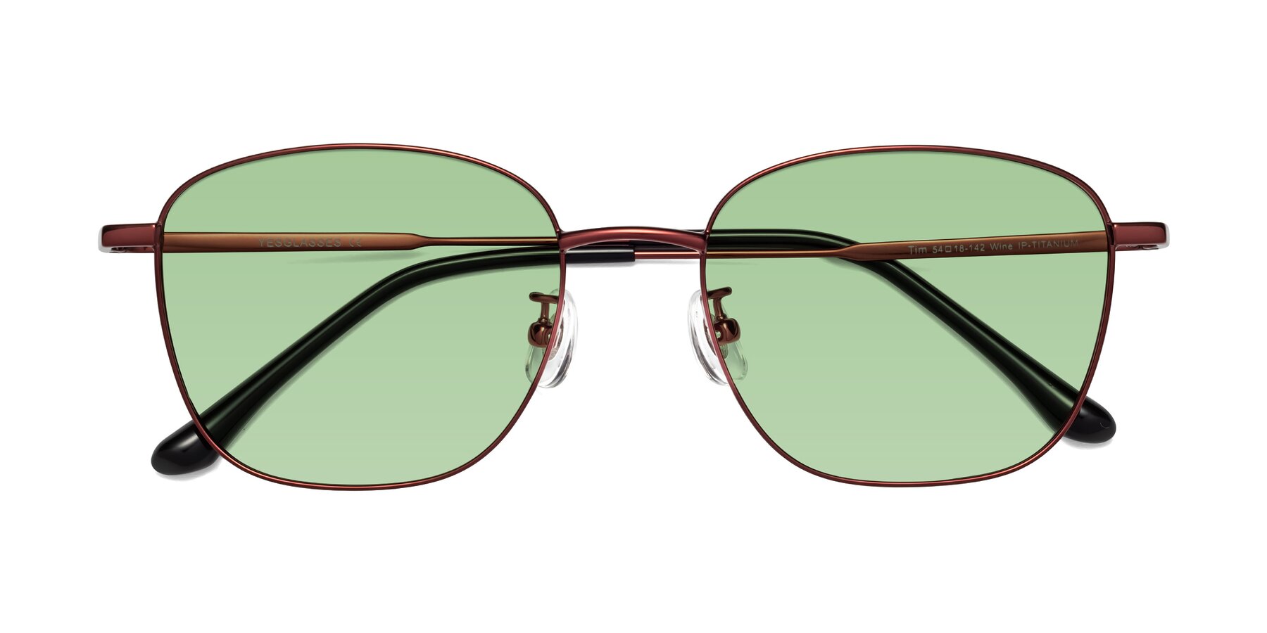 Folded Front of Tim in Wine with Medium Green Tinted Lenses