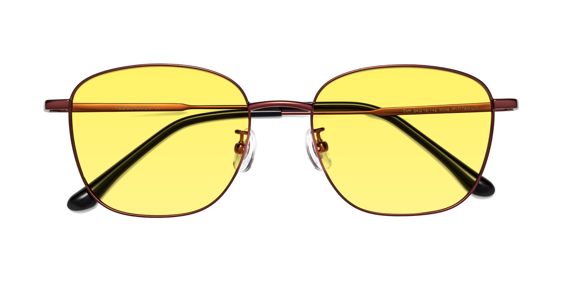 Folded Front of Tim in Wine with Medium Yellow Tinted Lenses