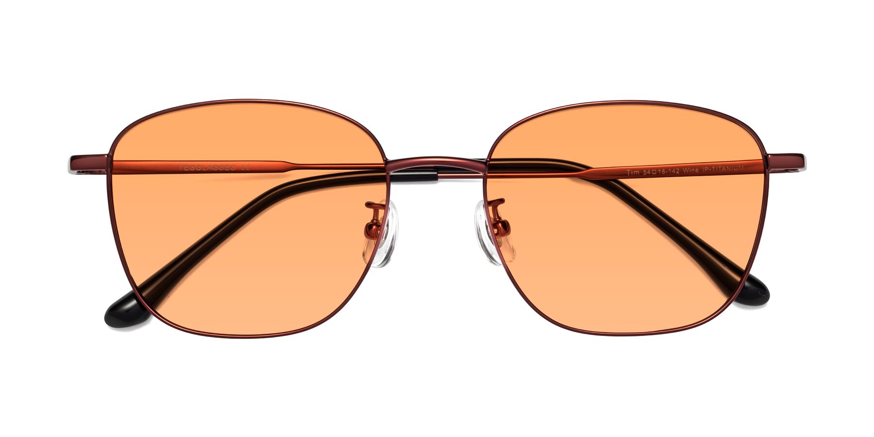 Folded Front of Tim in Wine with Medium Orange Tinted Lenses