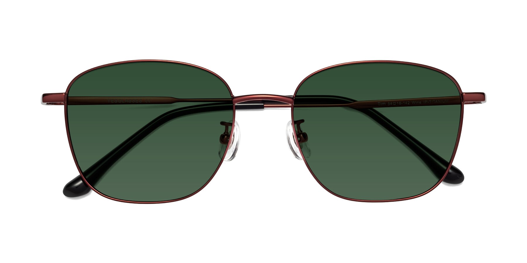 Folded Front of Tim in Wine with Green Tinted Lenses