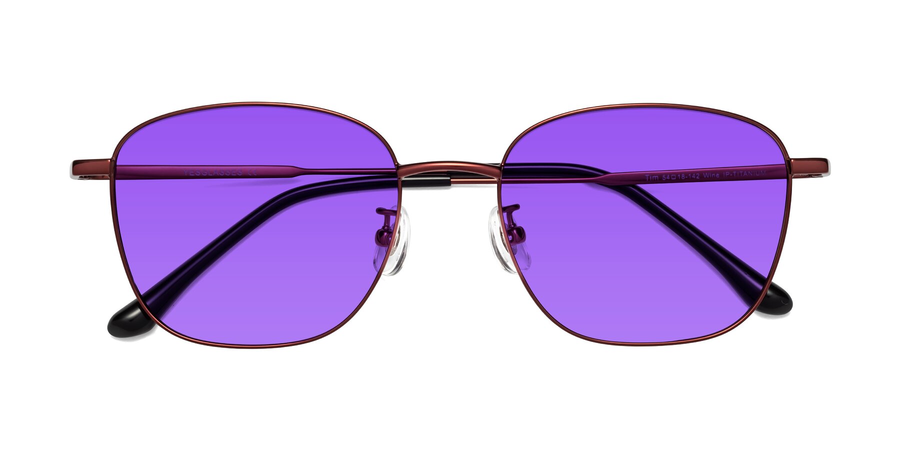 Folded Front of Tim in Wine with Purple Tinted Lenses
