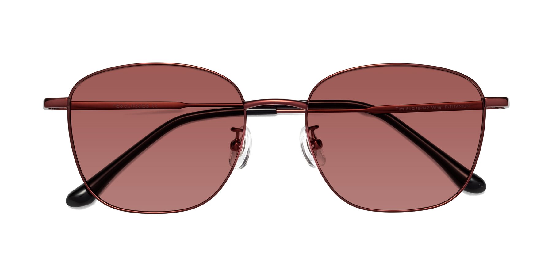 Folded Front of Tim in Wine with Garnet Tinted Lenses