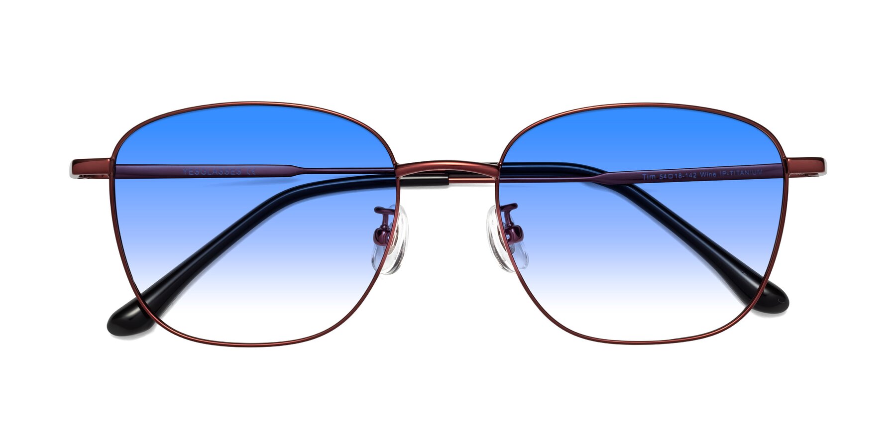 Folded Front of Tim in Wine with Blue Gradient Lenses