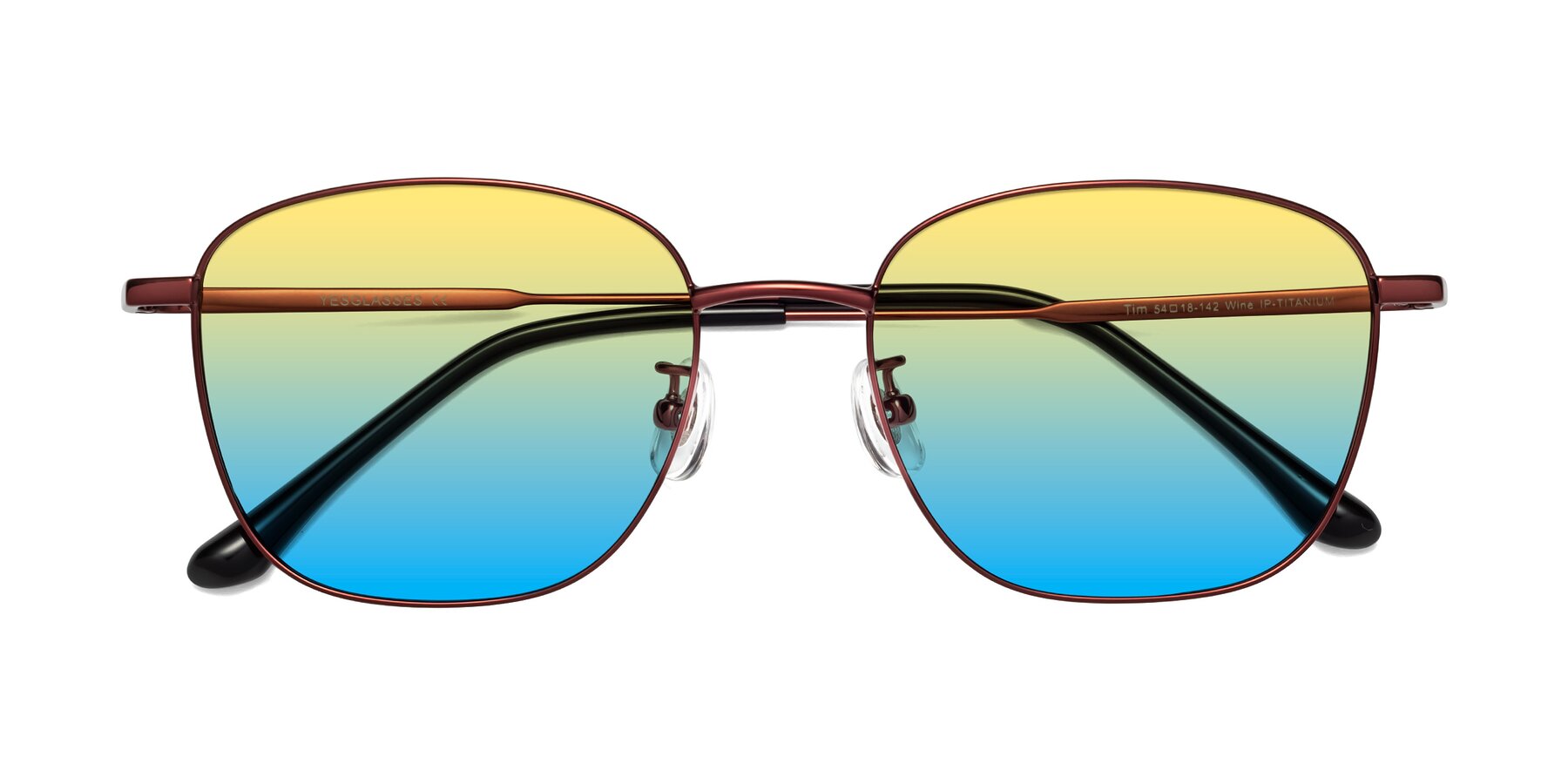 Folded Front of Tim in Wine with Yellow / Blue Gradient Lenses