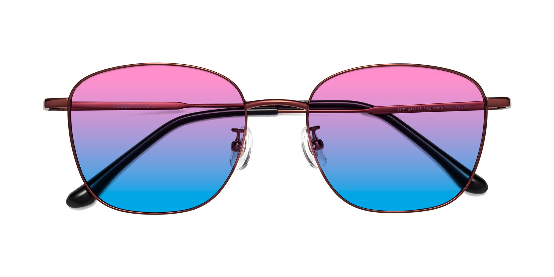 Folded Front of Tim in Wine with Pink / Blue Gradient Lenses