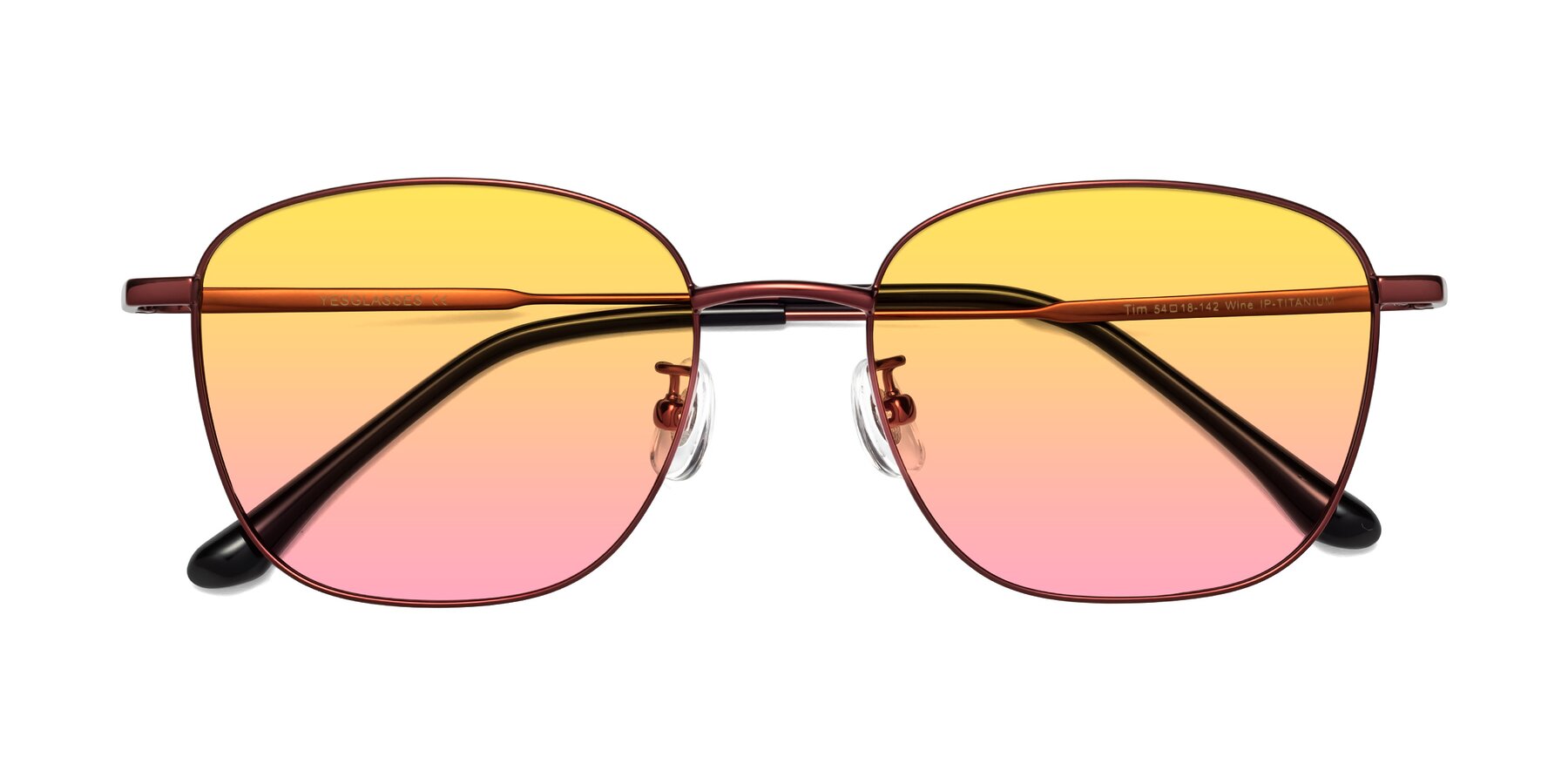 Folded Front of Tim in Wine with Yellow / Pink Gradient Lenses