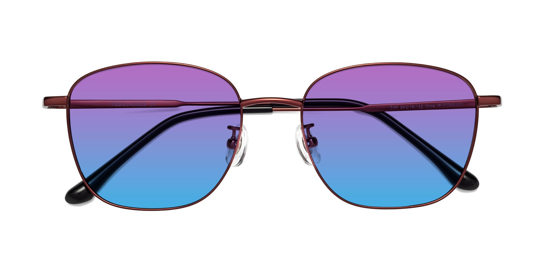 Folded Front of Tim in Wine with Purple / Blue Gradient Lenses