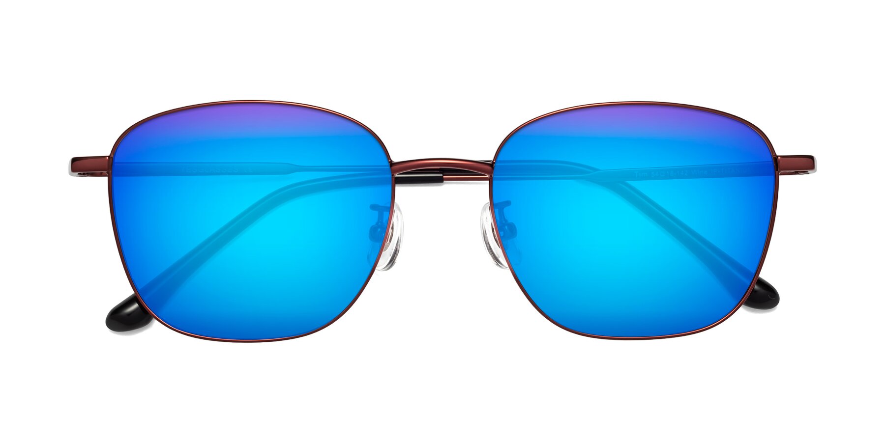 Folded Front of Tim in Wine with Blue Mirrored Lenses