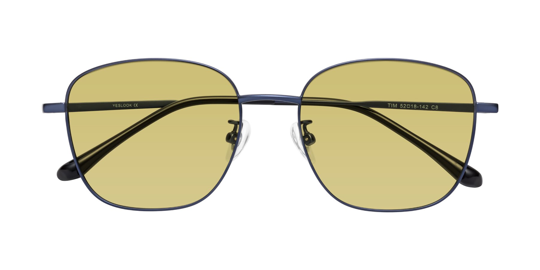 Folded Front of Tim in Metallic Blue with Medium Champagne Tinted Lenses