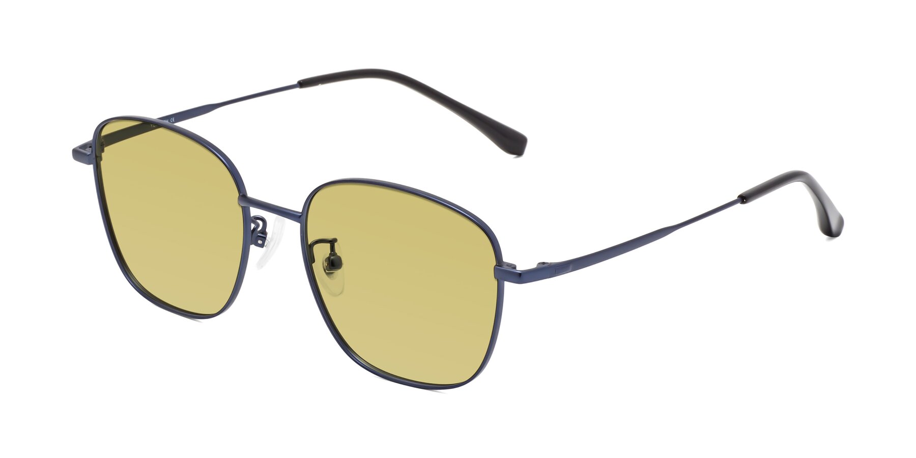 Angle of Tim in Metallic Blue with Medium Champagne Tinted Lenses