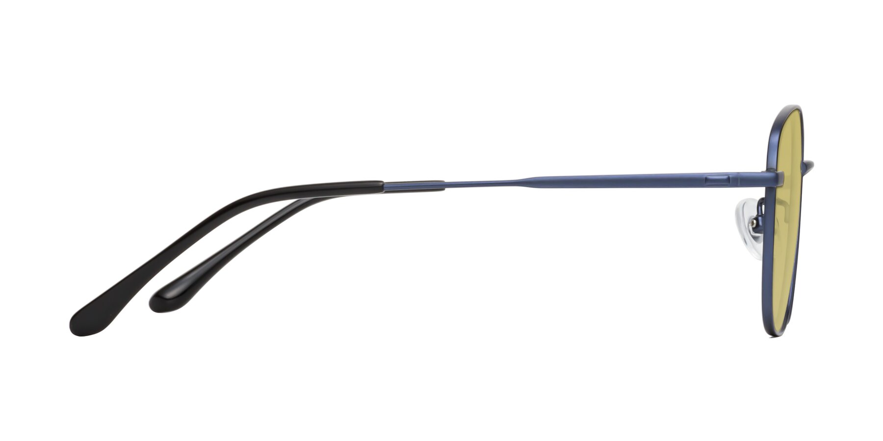 Side of Tim in Metallic Blue with Medium Champagne Tinted Lenses