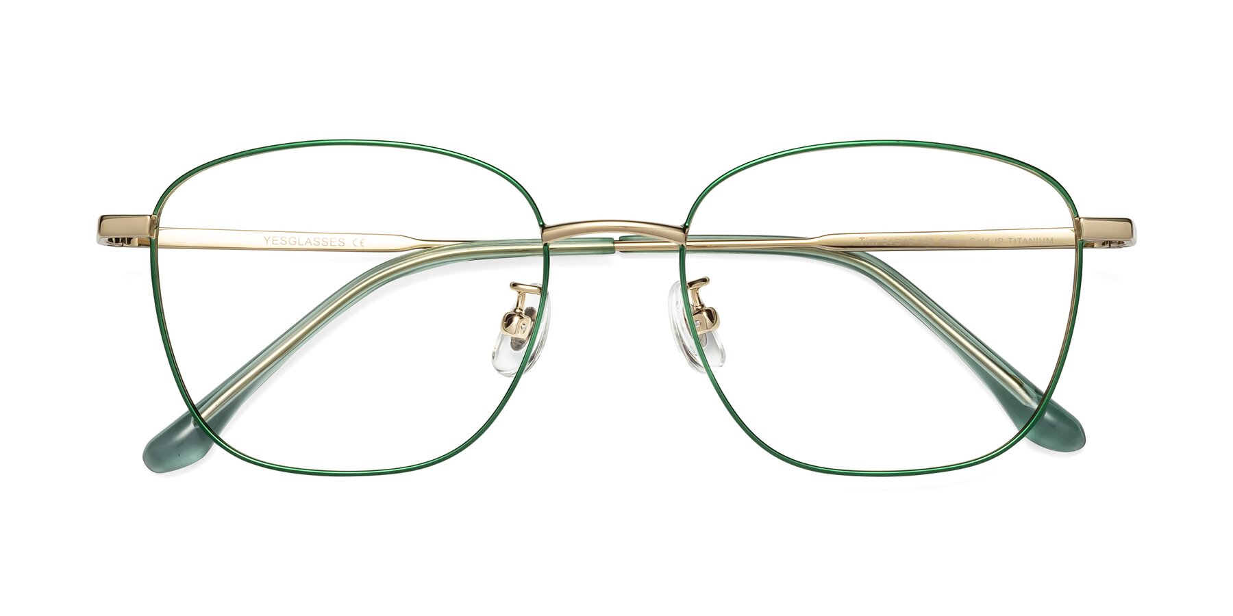 Folded Front of Tim in Green with Clear Reading Eyeglass Lenses