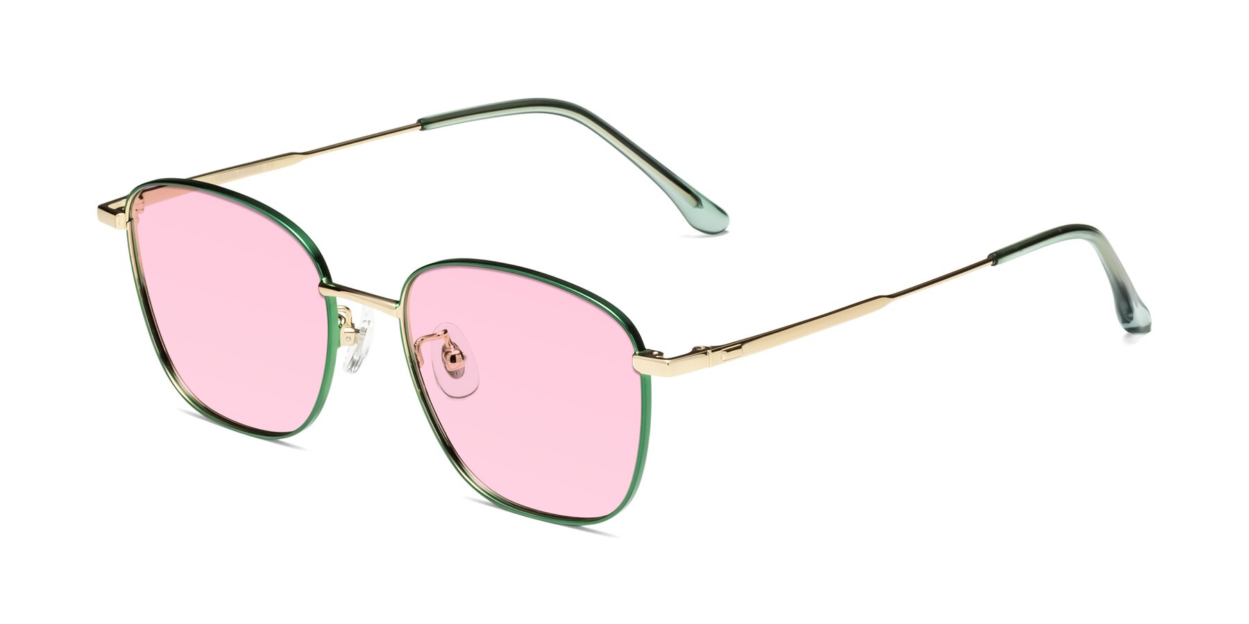 Angle of Tim in Green with Light Pink Tinted Lenses
