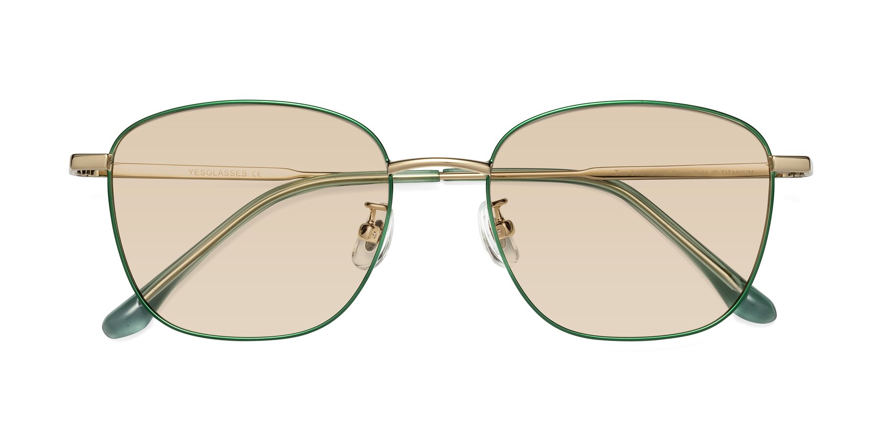 Folded Front of Tim in Green with Light Brown Tinted Lenses