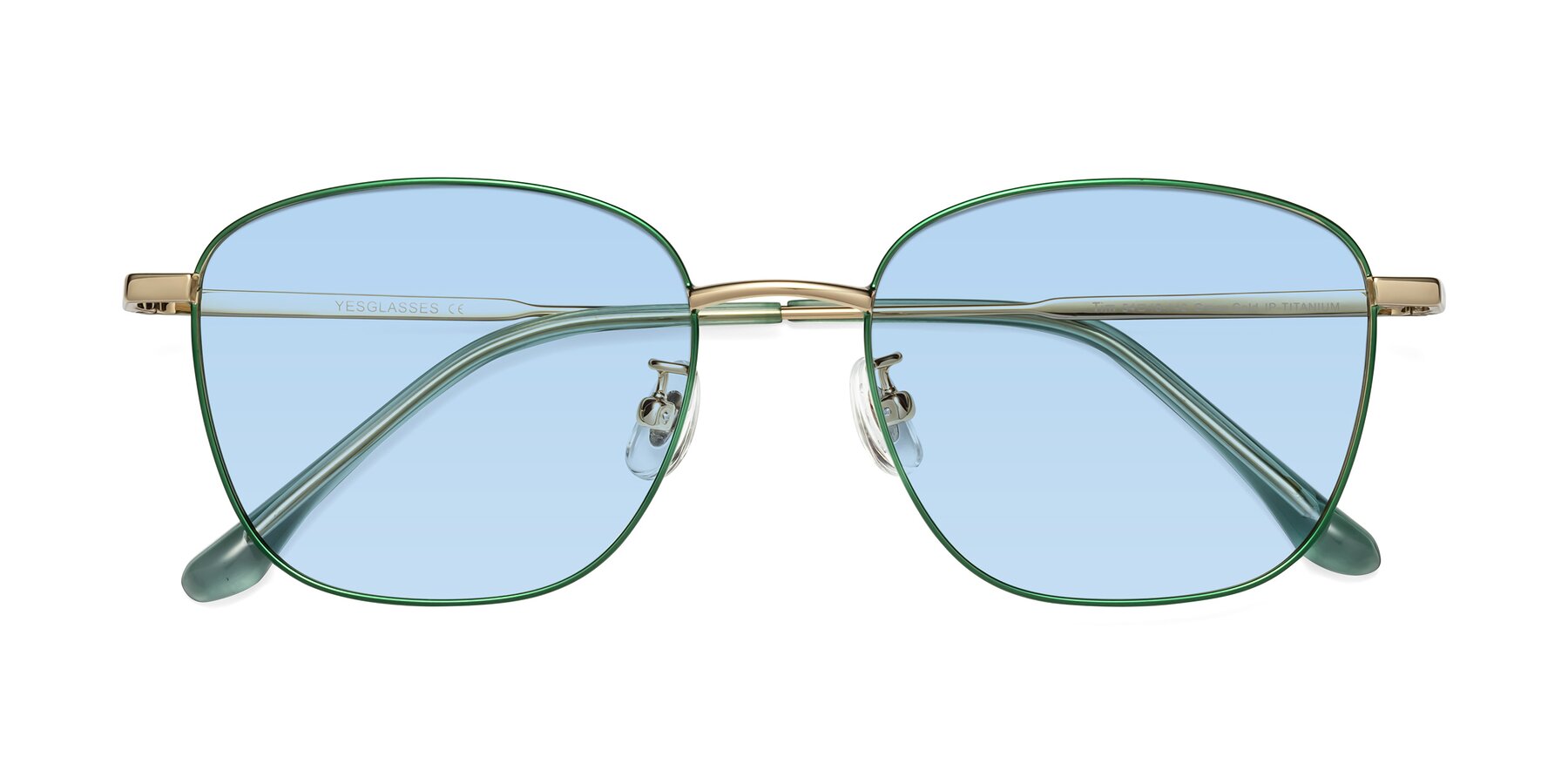 Folded Front of Tim in Green with Light Blue Tinted Lenses