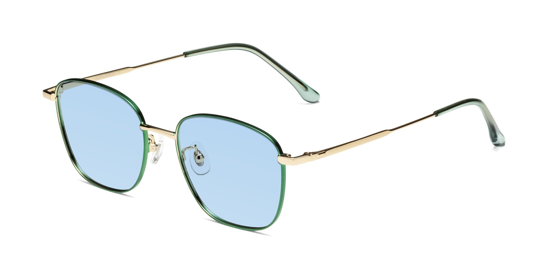 Angle of Tim in Green with Light Blue Tinted Lenses
