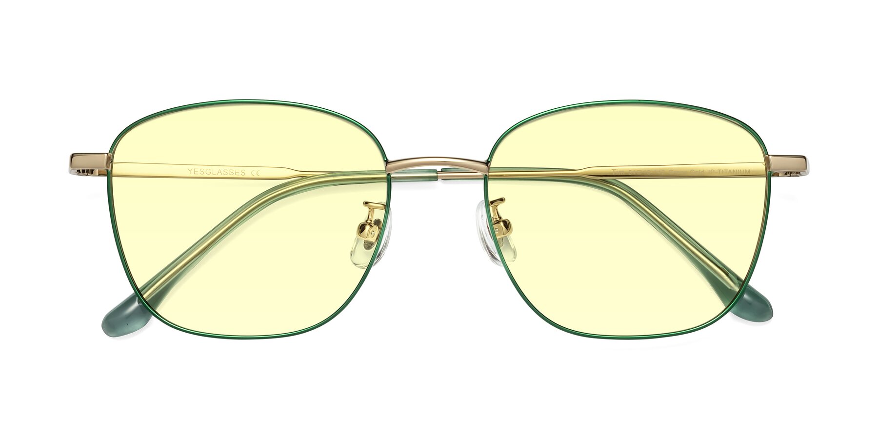 Folded Front of Tim in Green with Light Yellow Tinted Lenses