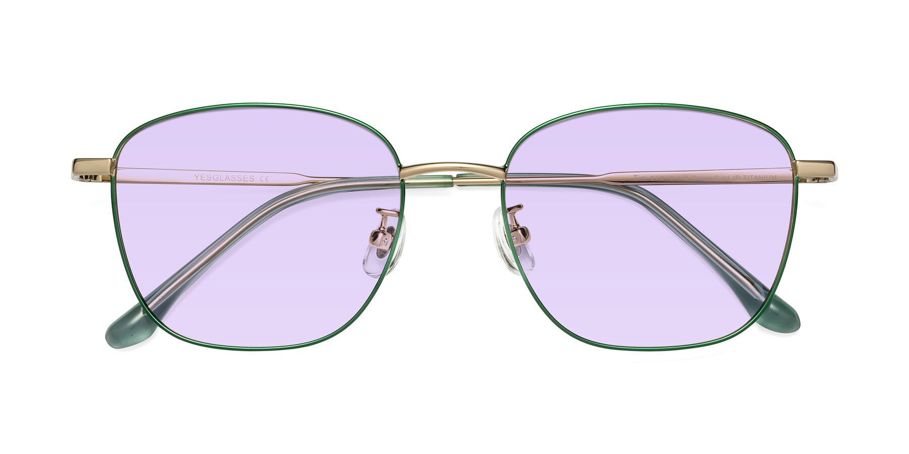 Folded Front of Tim in Green with Light Purple Tinted Lenses