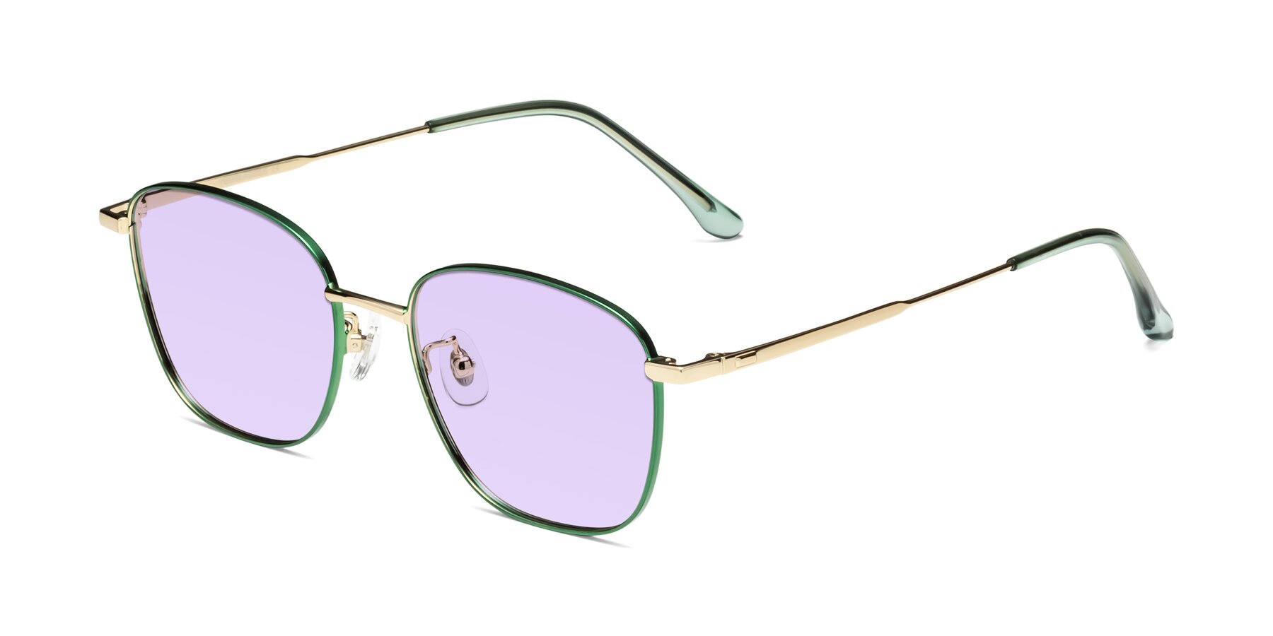 Angle of Tim in Green with Light Purple Tinted Lenses