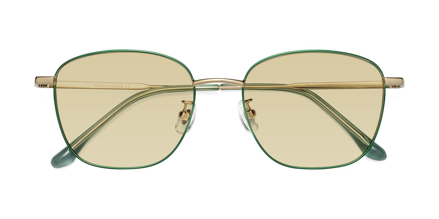 Folded Front of Tim in Green with Light Champagne Tinted Lenses