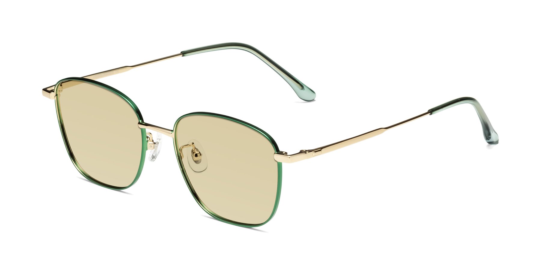 Angle of Tim in Green with Light Champagne Tinted Lenses