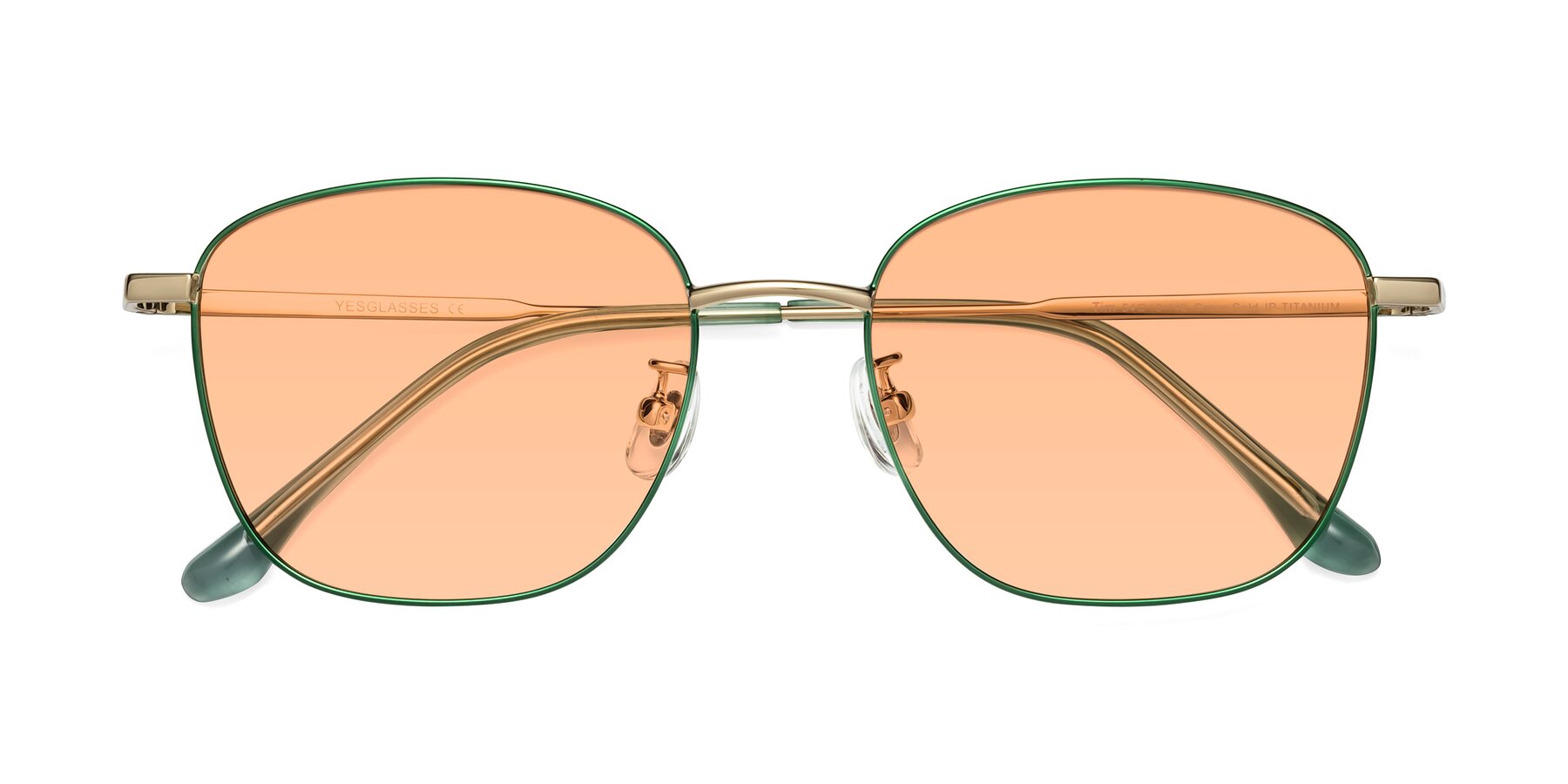 Folded Front of Tim in Green with Light Orange Tinted Lenses