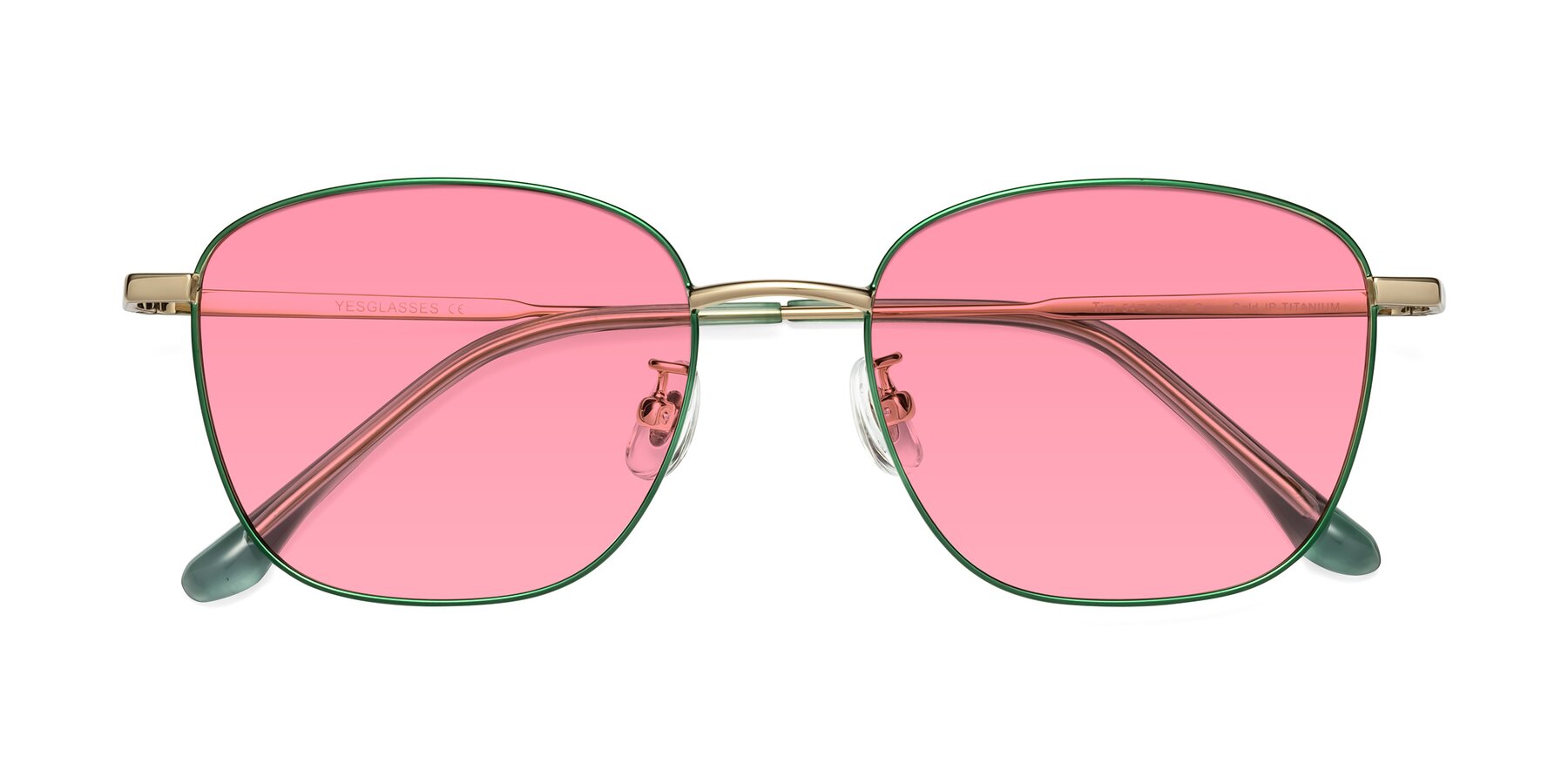 Folded Front of Tim in Green with Pink Tinted Lenses