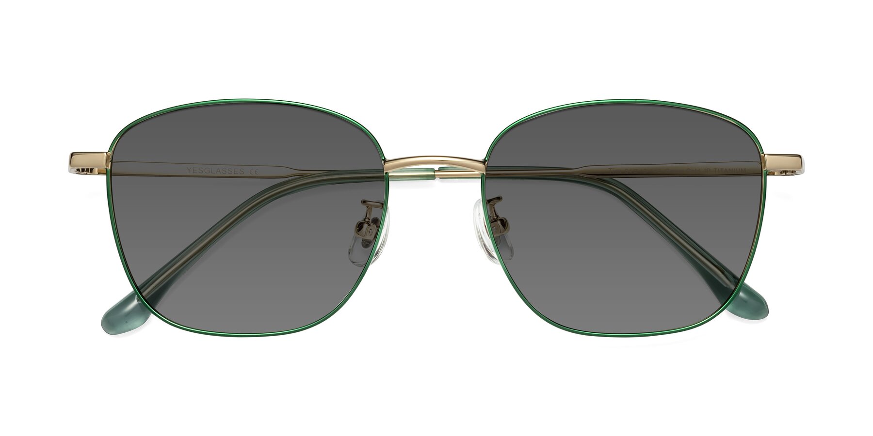 Folded Front of Tim in Green with Medium Gray Tinted Lenses